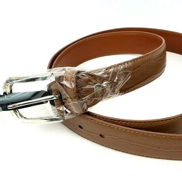 Men's Leather 1.25" Non Reversible Belt Brown Croc - Picture 1 of 12